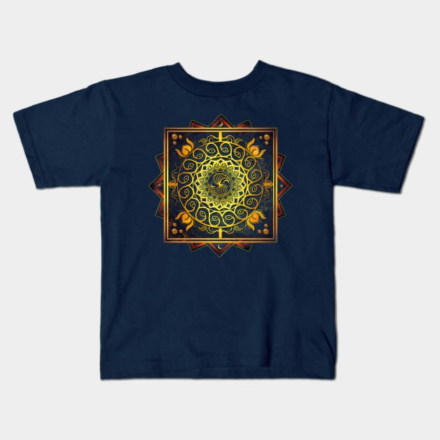 Gold Filigree Moon Lotus Mandala Kids T-Shirt by DISmithArt